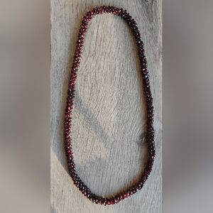 Vintage Clustered Garnets Gemstone Necklace Rope Hand Woven 24"